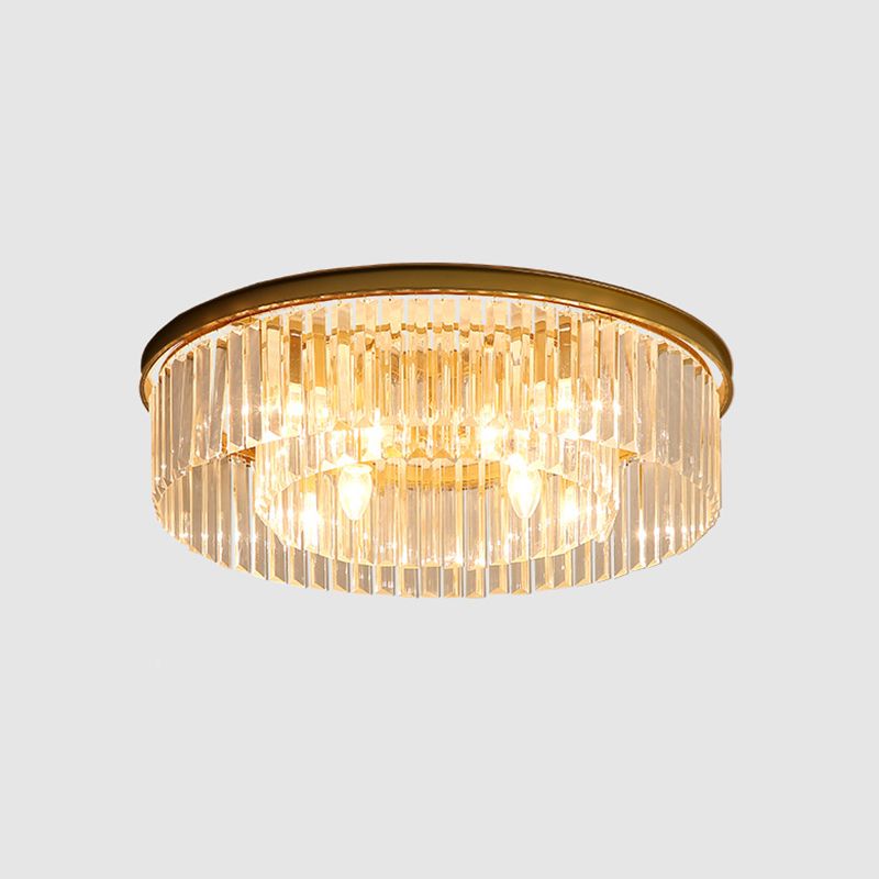 Round Shaped Living Room Flush Mount Prismatic Crystal Modern Flushmount Ceiling Light