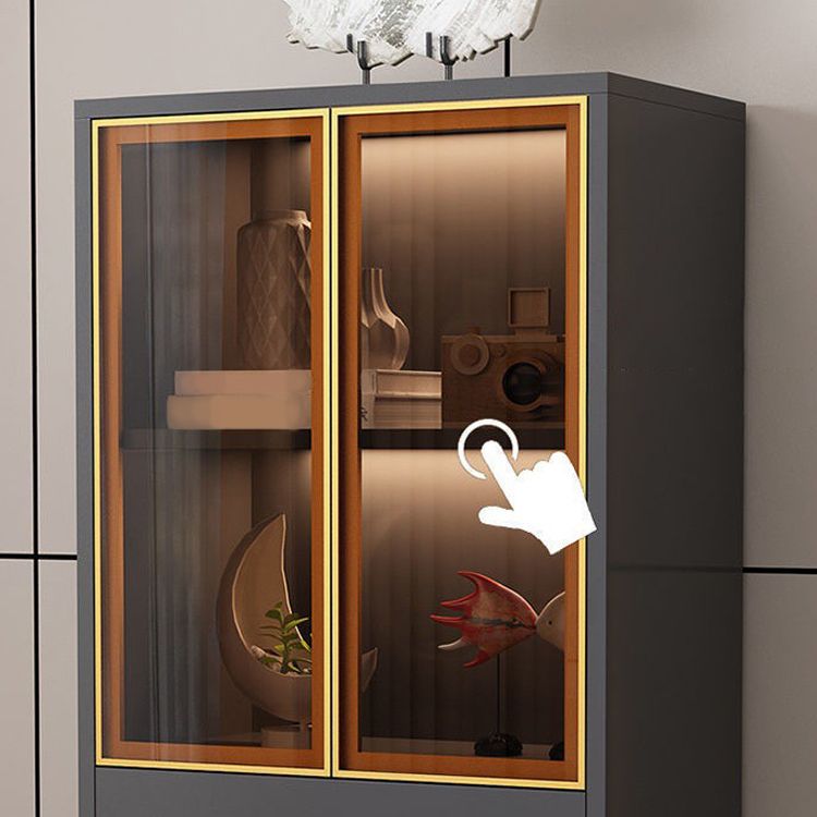 Glam Glass Door Server Wood Dinner Server Cabinet without LED Lights