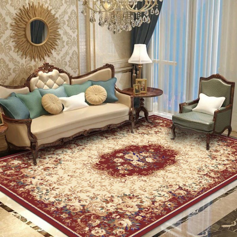 Fancy Chinoiserie Rug Multi Color Floral Area Carpet Non-Slip Backing Stain Resistant Pet Friendly Rug for Living Room
