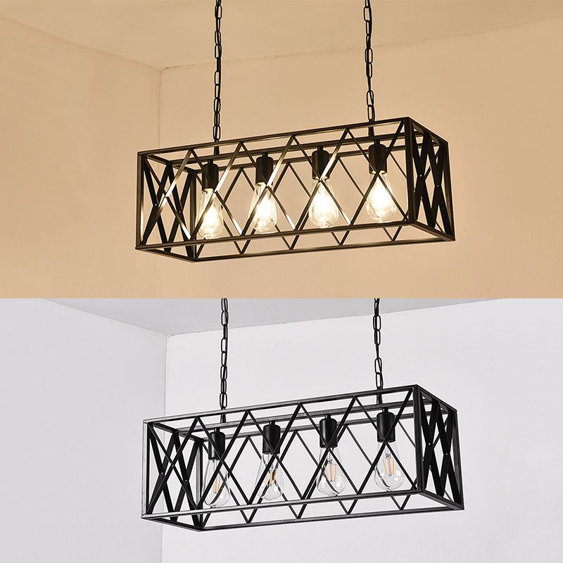 Metal Island Pendant Lighting Industrial Black Caged Restaurant Island Pendant Chandelier