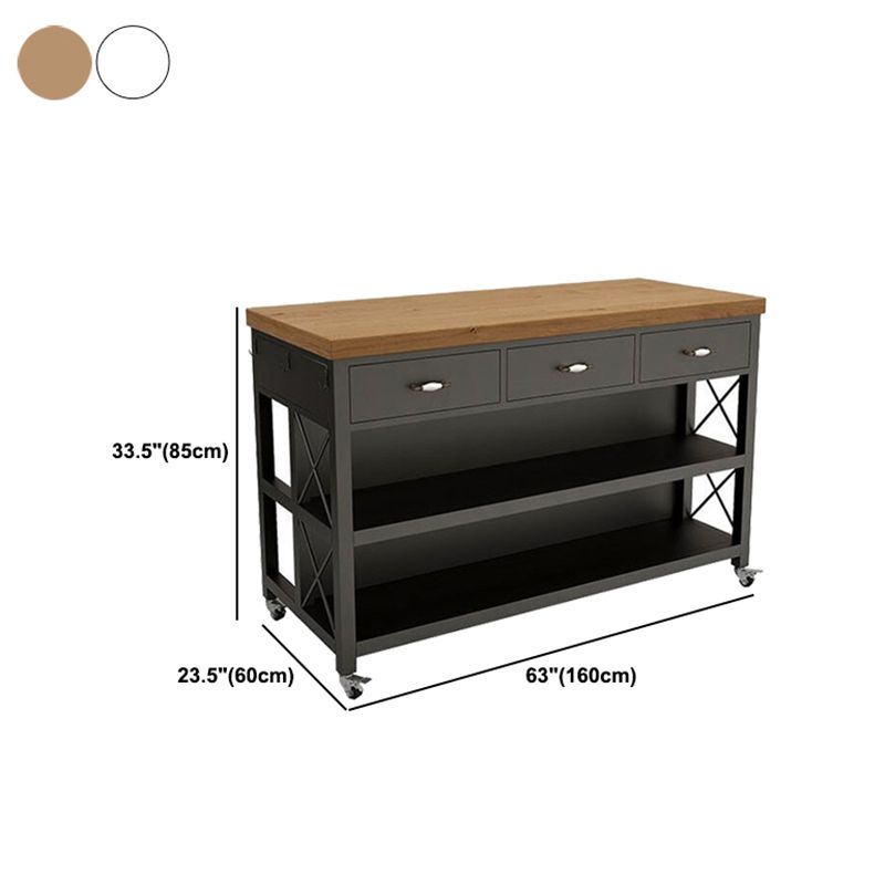 Contemporary Wood Kitchen Trolley Stationary Kitchen Island Table with Open Storage
