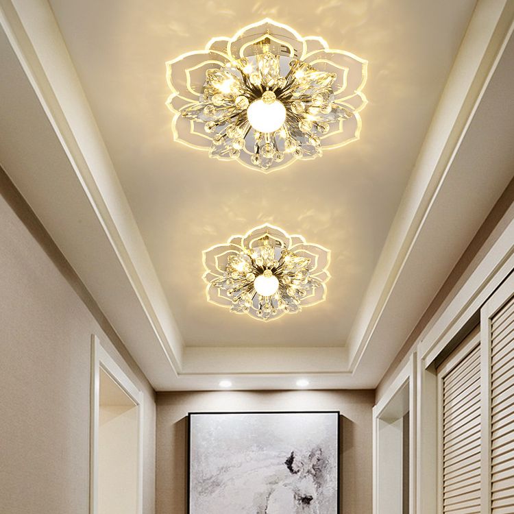 Modern Flower Ceiling Mount Light Fixture Crystal Ceiling Lights