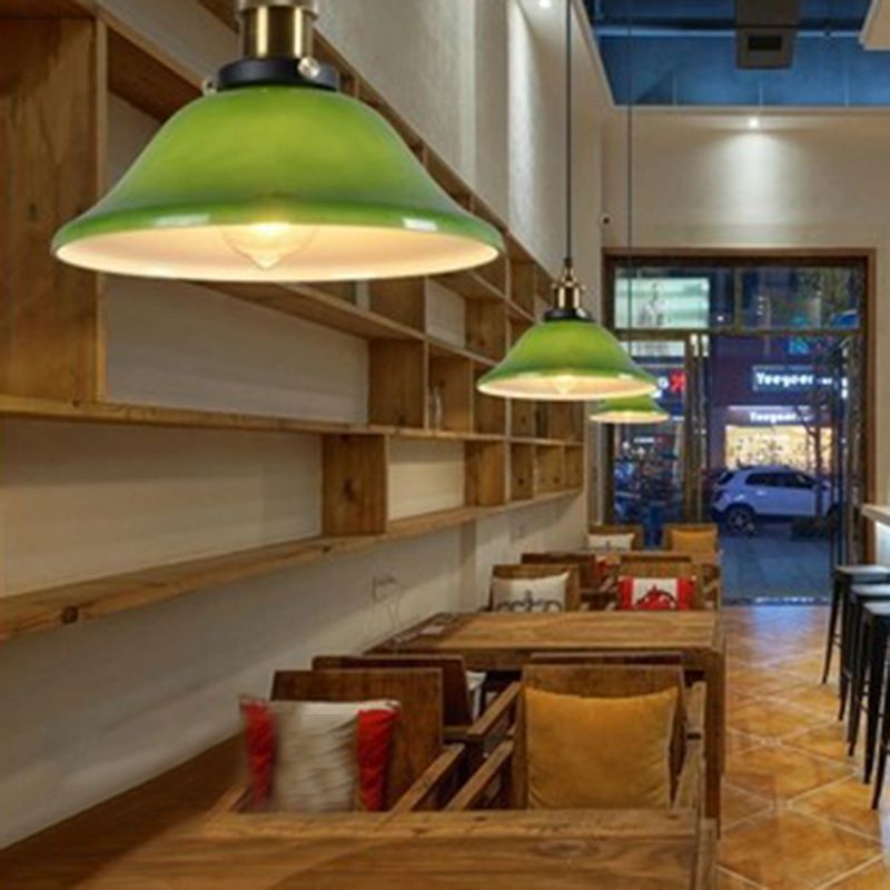 Green 1 Light Bell Pendant Lamp Vintage Industrial Glass Hanging Lamp for Living Room