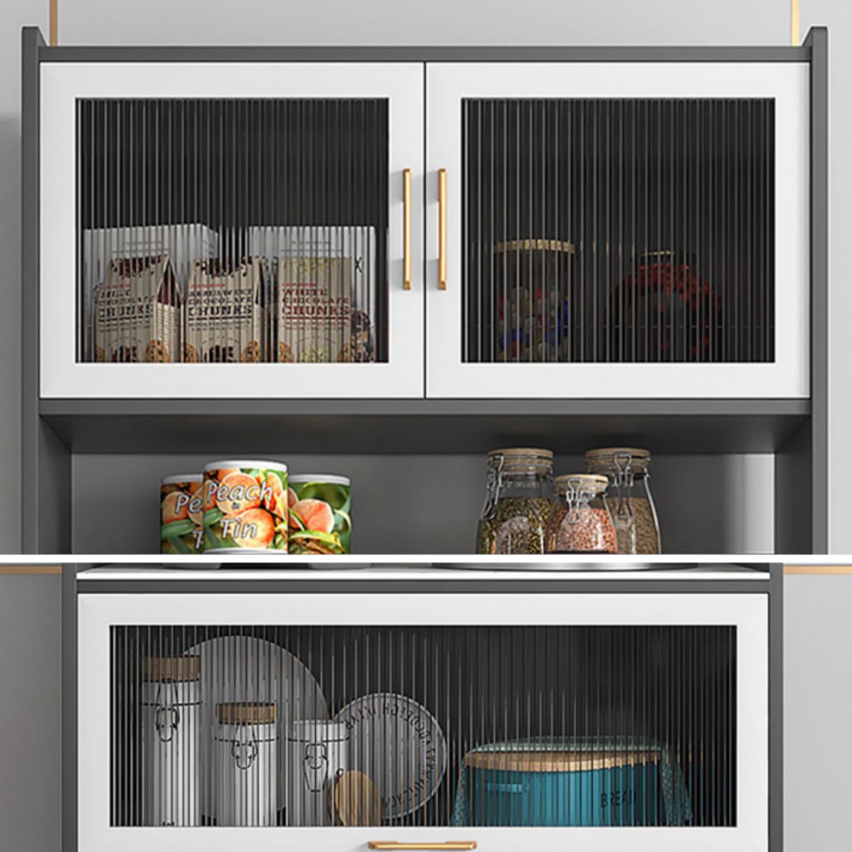 Glam Stone Sideboard Kitchen Dining Room Sideboard with Glass Door