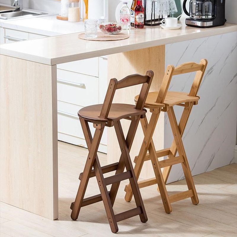 Armless Folding Counter Stool Modern Round Seat Bar Stool with Wooden Footrest
