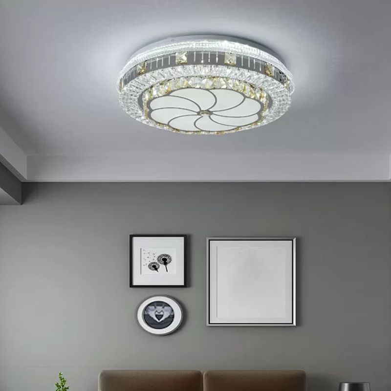 Éclairage de plafond de chambre à coucher de tambour incrusté de cristal LED plafonnier moderne en blanc