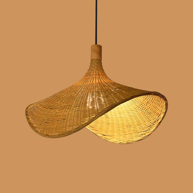 Hand-Weave Bamboo Pendant Lighting Asian 1-Bulb Hanging Light for Staircase