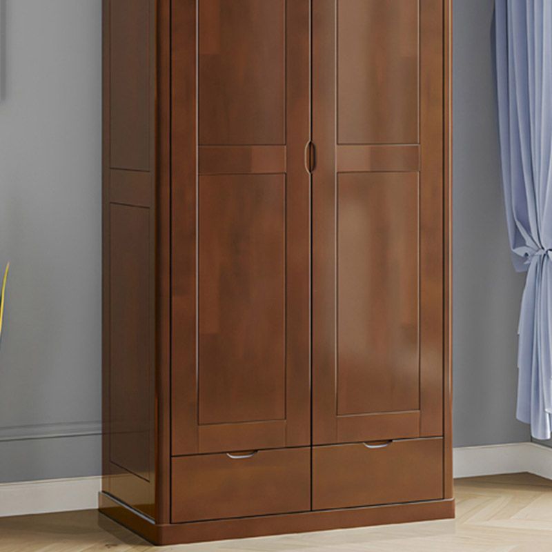 Contemporary Style Wardrobe Armoire Solid Wood Wardrobe Closet with Doors and Drawers