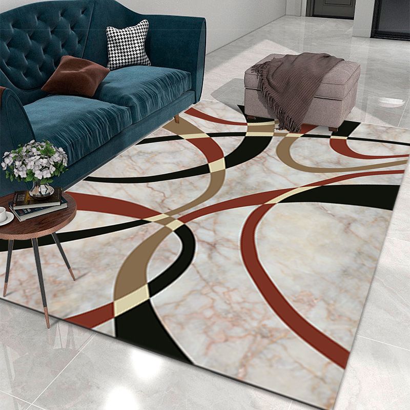 Abstract Rug Polyester Marble Look Area Rug Stain Resistant Carpet for Living Room