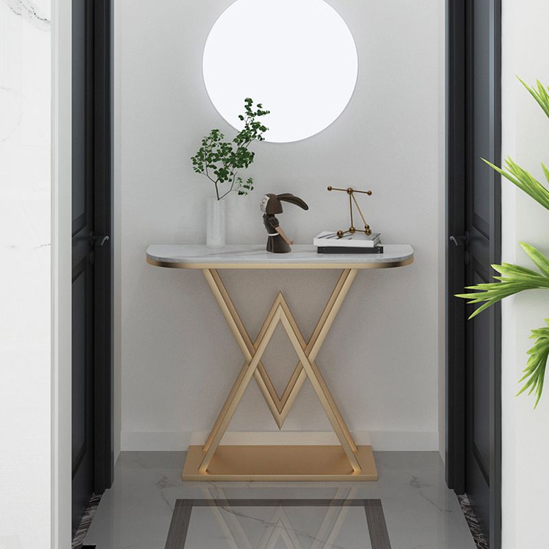 Marble Sofa Console Table Antique Finish Console Accent Table with Shelf