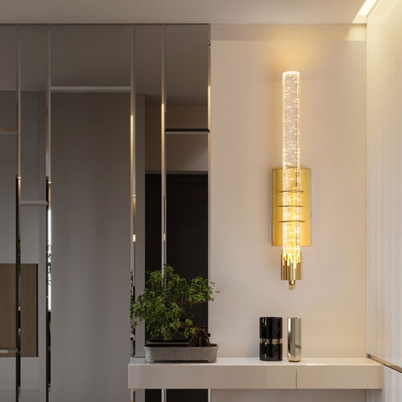 Modern Cylinder Crystal Wall Light Fixture 1-Light LED Sconce Light for Living Room