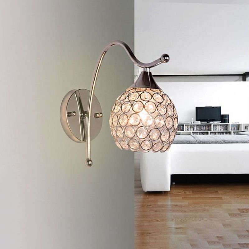 Dome Mur Sconce Light Crystal moderne 1 Corridor Mur Corridor Mur moulé avec chrome Backplate