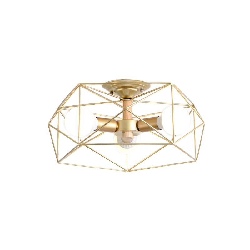 Geometric Opal Glass Semi Flush Industrial 3/4/5 Lights Bedroom Light Fixture in Gold