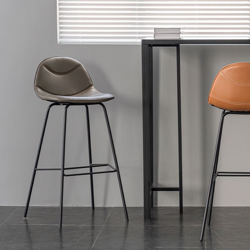 Scandinavian Style Metal Barstool Faux Leather Counter Stool with 4 Legs