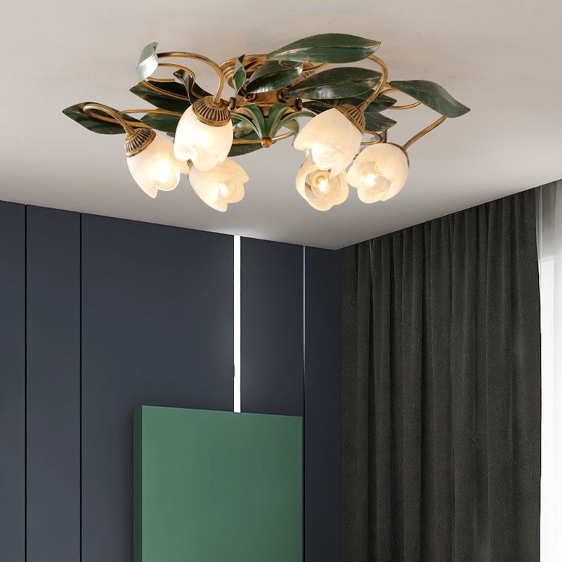 American Style Ceiling Light Iron Ceiling Lamp with Glass Shade for Bedroom