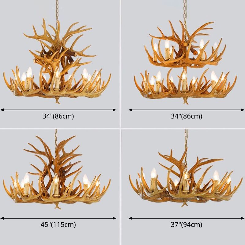 Country Country Chandelier Resin Deer Horn Horn Gandle Fançing Decorative Lighting Forwing for Living Room Villa Restaurant