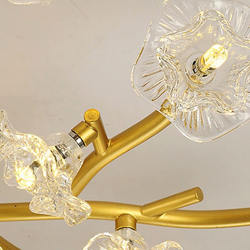 Moderne Metall-Halbblüten-Lampe Mehrköpfe Blumenschlafzimmer Deckenbeleuchtung mit Glasschatten
