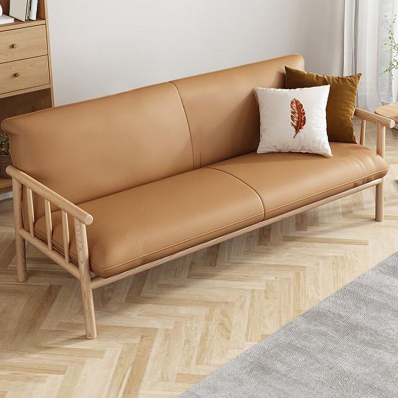 30.3" H Faux Leather Brown/White Square Arm Sofa for Living Room