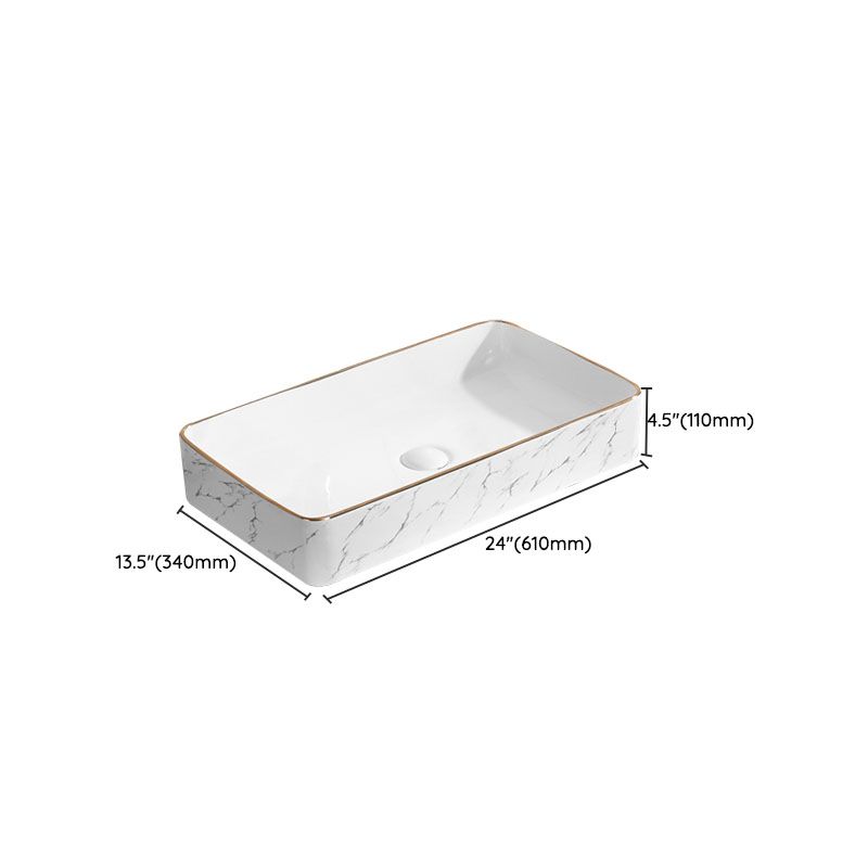 Modern Vessel Lavatory Sink Rectangular Porcelain Shut-Off Valve Included Bathroom Sink
