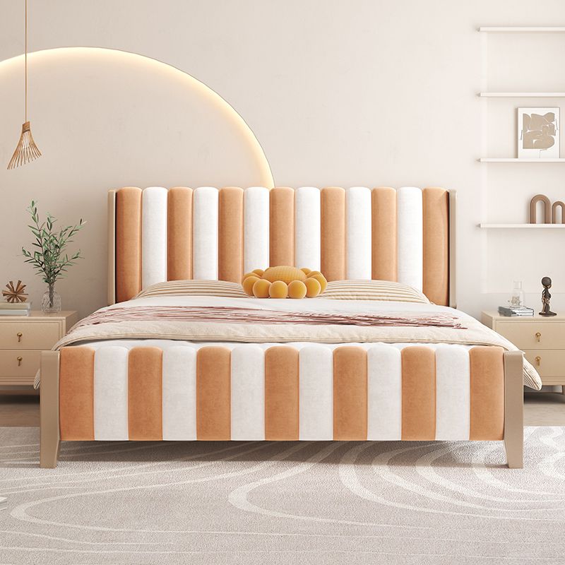 Contemporary Upholstered Standard Bed, Panel Rectangular Headboard Bed
