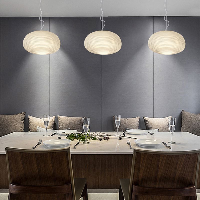 Cocoon Shaped Restaurant Pendant Lighting White Rib Glass 1-Bulb Simple Hanging Light