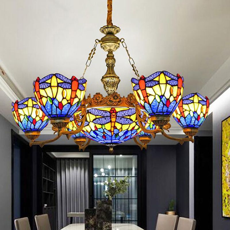 Ciotola lampadario dispositivo di illuminazione in stile tiffany in vetro artistico appennato il lampadario