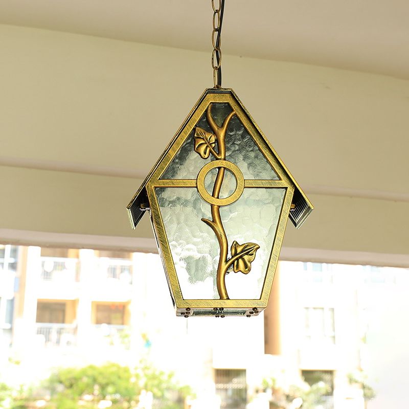 Kit d'éclairage en laiton en laiton en aluminium Forme de la maison de 1 bulbe Plafonge de plafond avec nuance en verre transparent / givré / côtelé