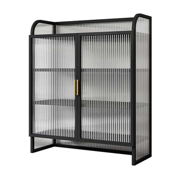 Contemporary Glass Doors Sideboard Metal Buffet Table for Dining Room