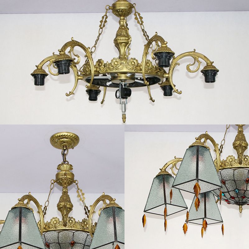 Mission Trapezoid Chandelier Light Dimpled Clear Glass Shade Indoor Lighting Fixture for Living Room