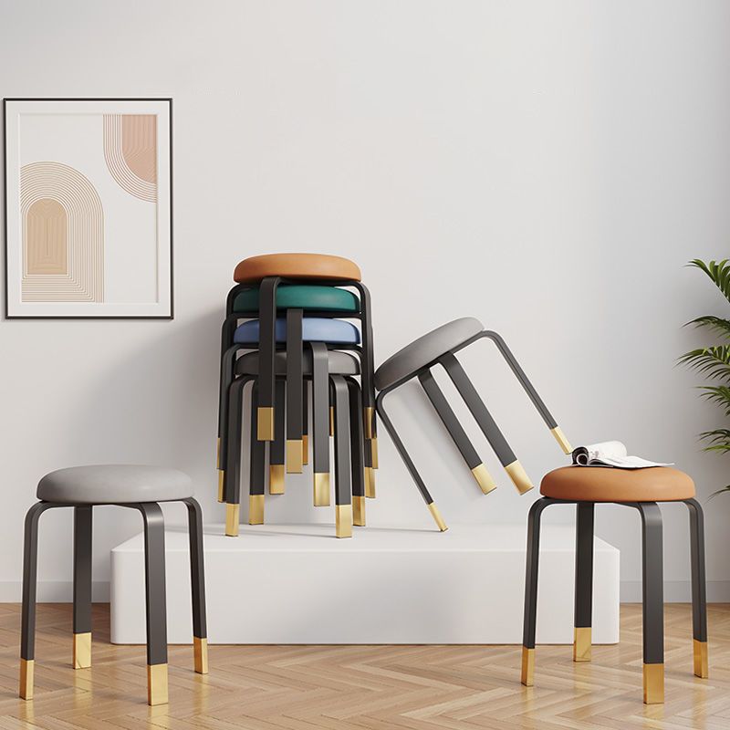 Grey Modern Standard Round Leather Water Resistant Indoor Standard