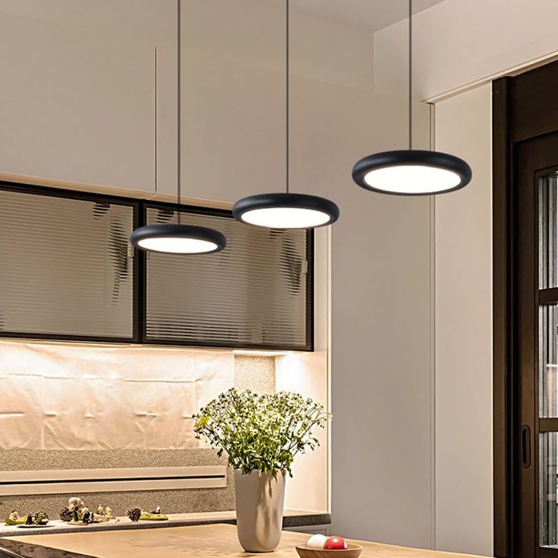 Modern Minimalist LED Pendant Light Frosted Aluminium Circular Hanging Lamp with Acrylic Shade