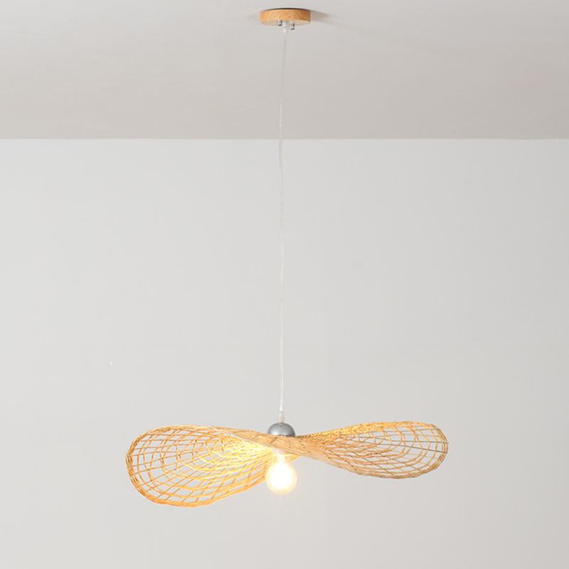 Asia Hat Hanging Light Fixture Bamboo Living Room Suspension Pendant Light in Beige