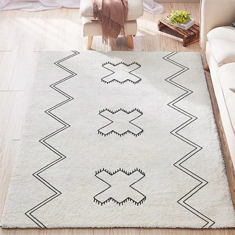Simple Light Gray Rug Polyester Irregular Line Rug Washable Rug for Home Decor