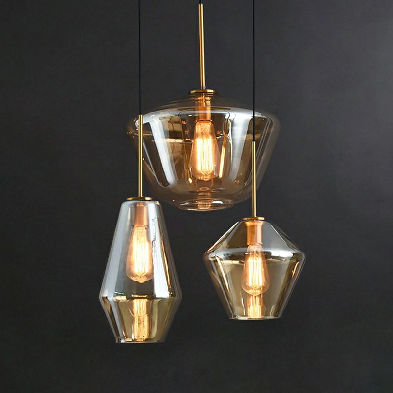 Postmodern 3 bollen cluster hanger hanger messing geometrisch plafond suspensie licht met glazen schaduw