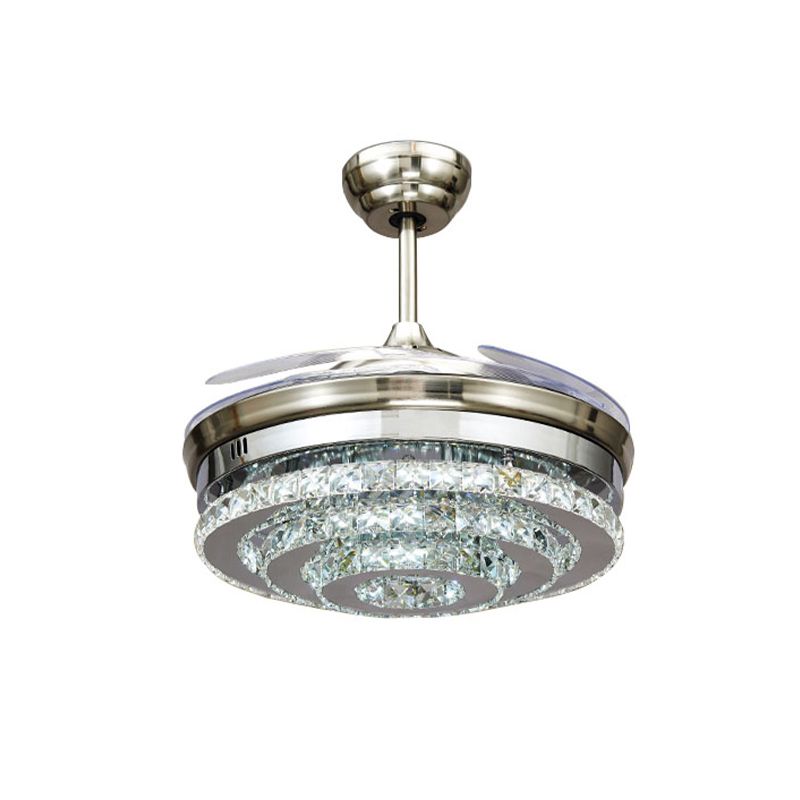Chrom 3-Ring Flush Mount Deckenventilator Moderner Kristall 4 Blades Salon LED SEMI-FLUSH MOUNT LICHT, 42,5 "W.