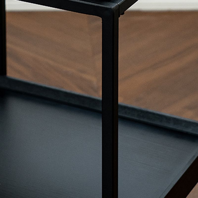 Modernistic Double Tier Accent Side Table Solid Wood Black Rectangular Corner Table