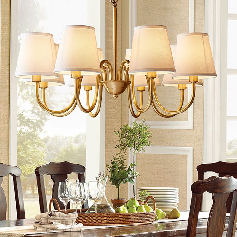 Multi-Head Chandelier Lighting Fixtures American Style Suspension Light with White Fabric Shade