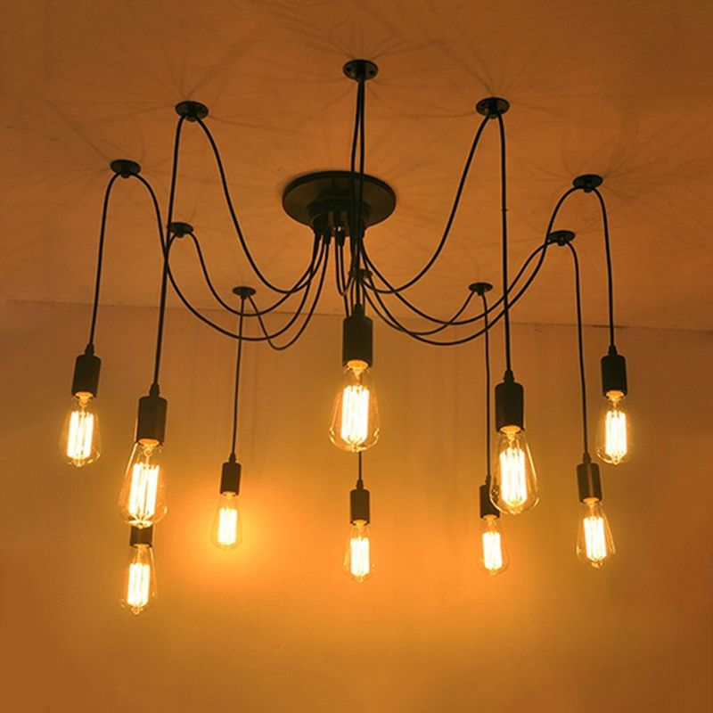 Black Pendant Lighting Fixture Industrial Style Metal Swag Multiple Pendant Light