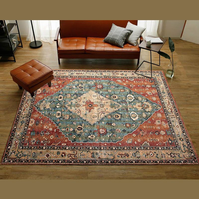 Special Vintage Rug Orange Graphic Area Rug Non-Slip Backing Rug for Drawing Room