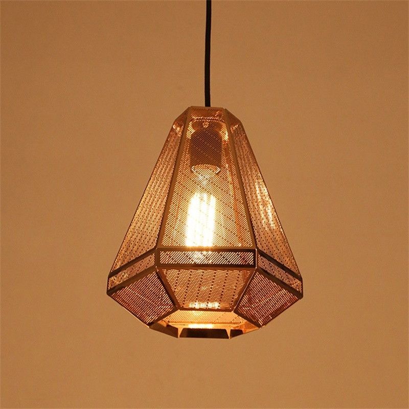 Countryside Diamond Hanging Lighting 9"/10"/12" W 1 Head Metal Pendant Ceiling Lamp in Gold for Living Room