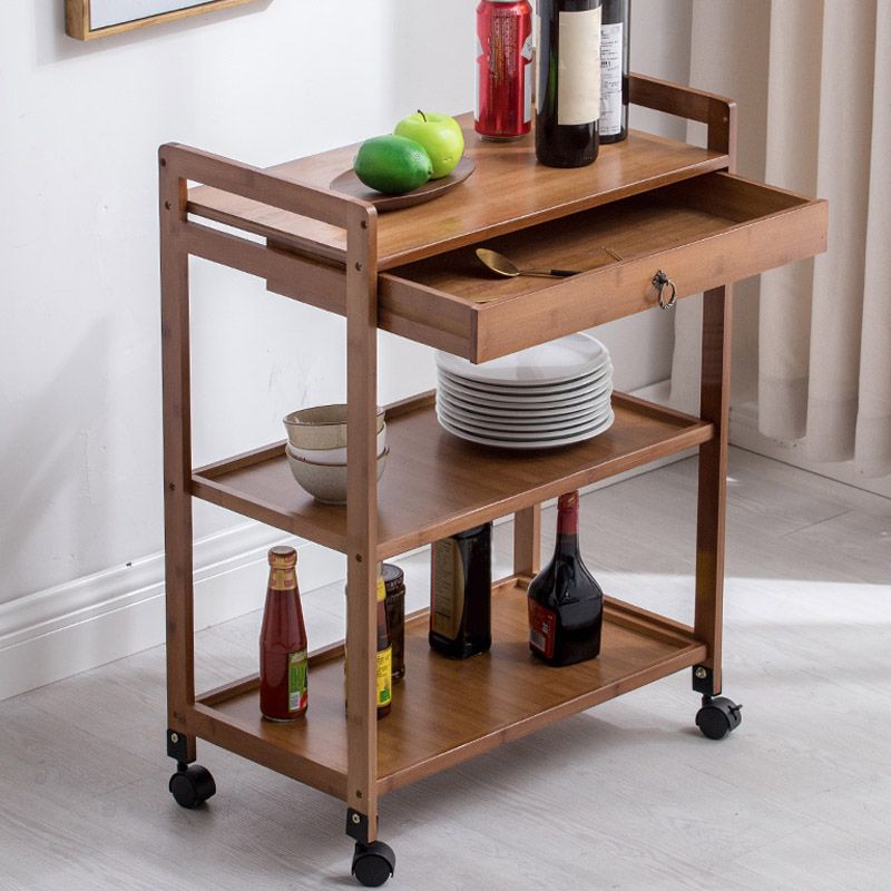 Modern Open Storage Kitchen Trolley Rolling Prep Table with Open Shelves
