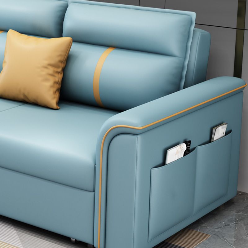Contemporary Sleeper Sofa in Blue with Storage and Pillow Top Arms