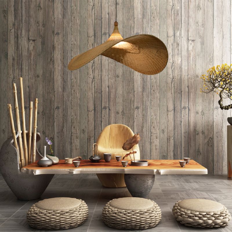 Cap Bamboo Pendant Ceiling Light Minimalist Style Beige Pendant Lighting Fixture