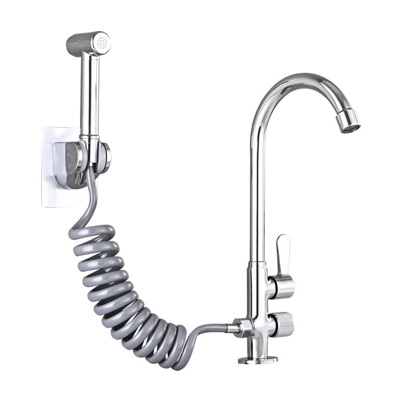Single Cold Faucet Solid Color High Arc Deck Mounted Bathtub Faucet