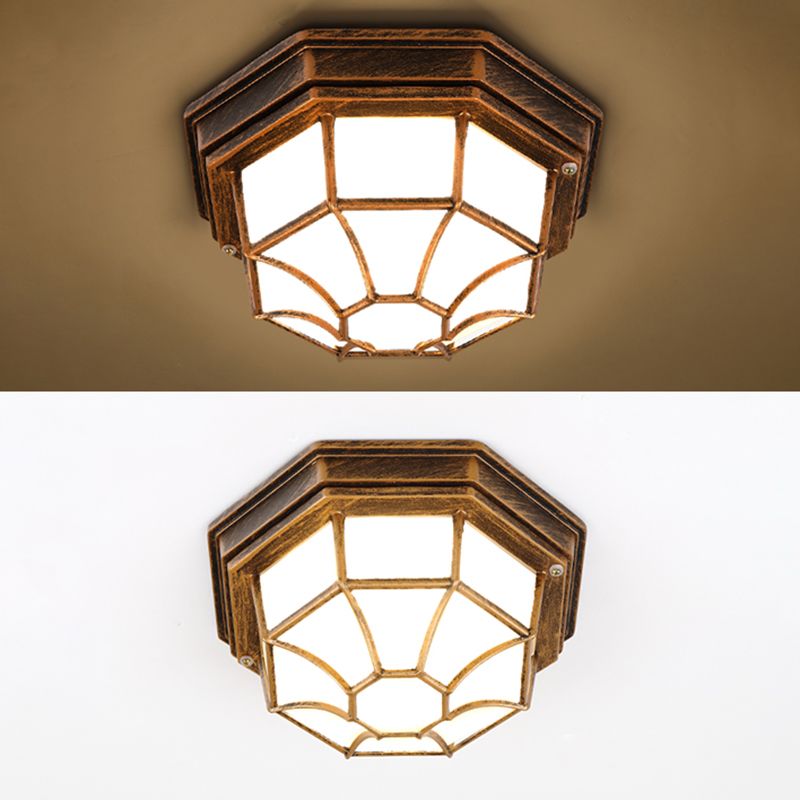 Lámpara octogonal de montaje empotrado, lámpara tradicional de 1 luz cerca del techo con pantalla de plástico