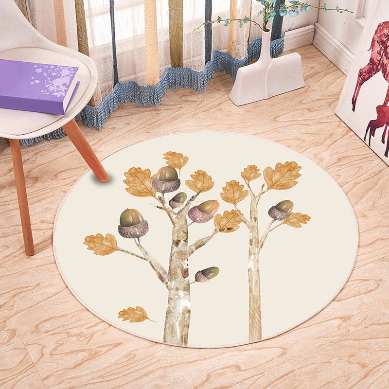 Casual Plant Printed Rug Multicolored Synthetics Area Carpet Non-Slip Backing Stain-Resistant Indoor Rug for Bedroom
