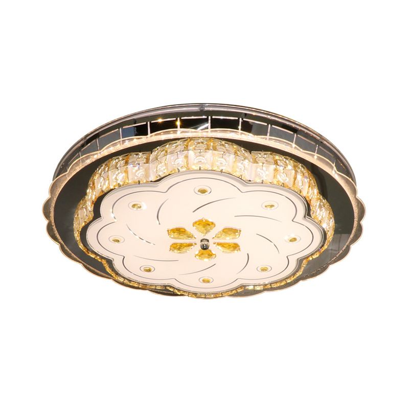 Cut Crystal Blocks LED Lighting Fixture Modern Stainless-Steel Floral Bedroom Flush Ceiling Light