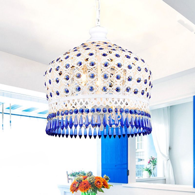 Onion Metal Hanging Light Kit Vintage 1 Head Dining Room Suspension Pendant in White