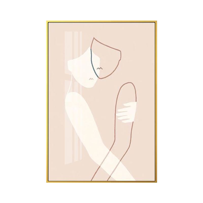 Nordic Style Hugging Figures Canvas Pink Textured Wall Art Print for Living Room