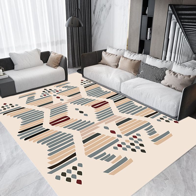 Grey and Brown Bohemian Rug Polyester Geometric Pattern Rug Pet Friendly Washable Anti-Slip Backing Carpet for Decoration